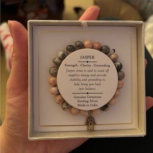 Shivam Jasper Stone Bracelet for Strength Clarity Grounding Silver Charm Stretch